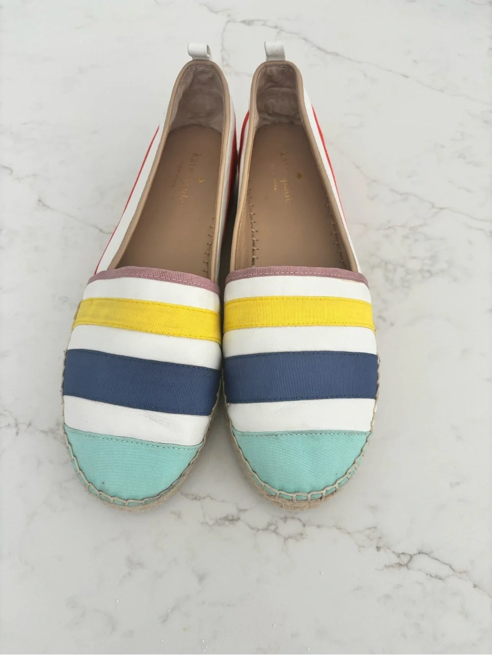 kate spade Multicolor Striped Espadrilles - Mint, Navy, Yellow, White, Pink